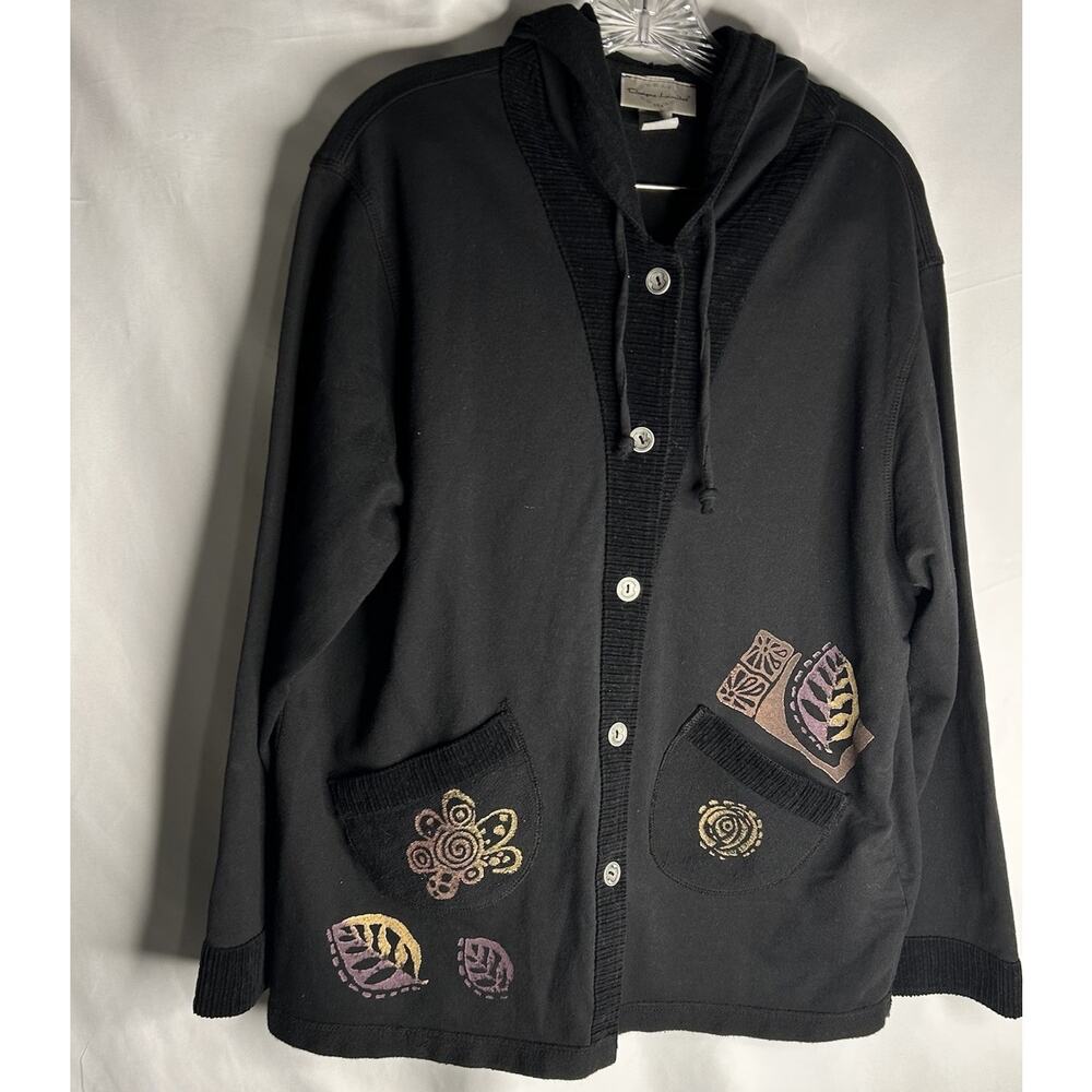 Vintage Designs Limited Hand Printed Multi Leaves Fall Cottagecore Large Black